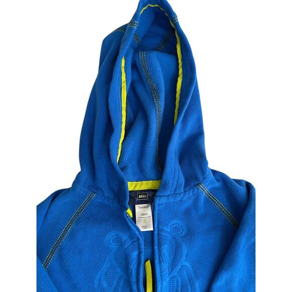 REI Boys Toddler Size 18MO Zip Up Lightweight Fleece Jacket Embroidered Hoodie - Picture 2 of 8